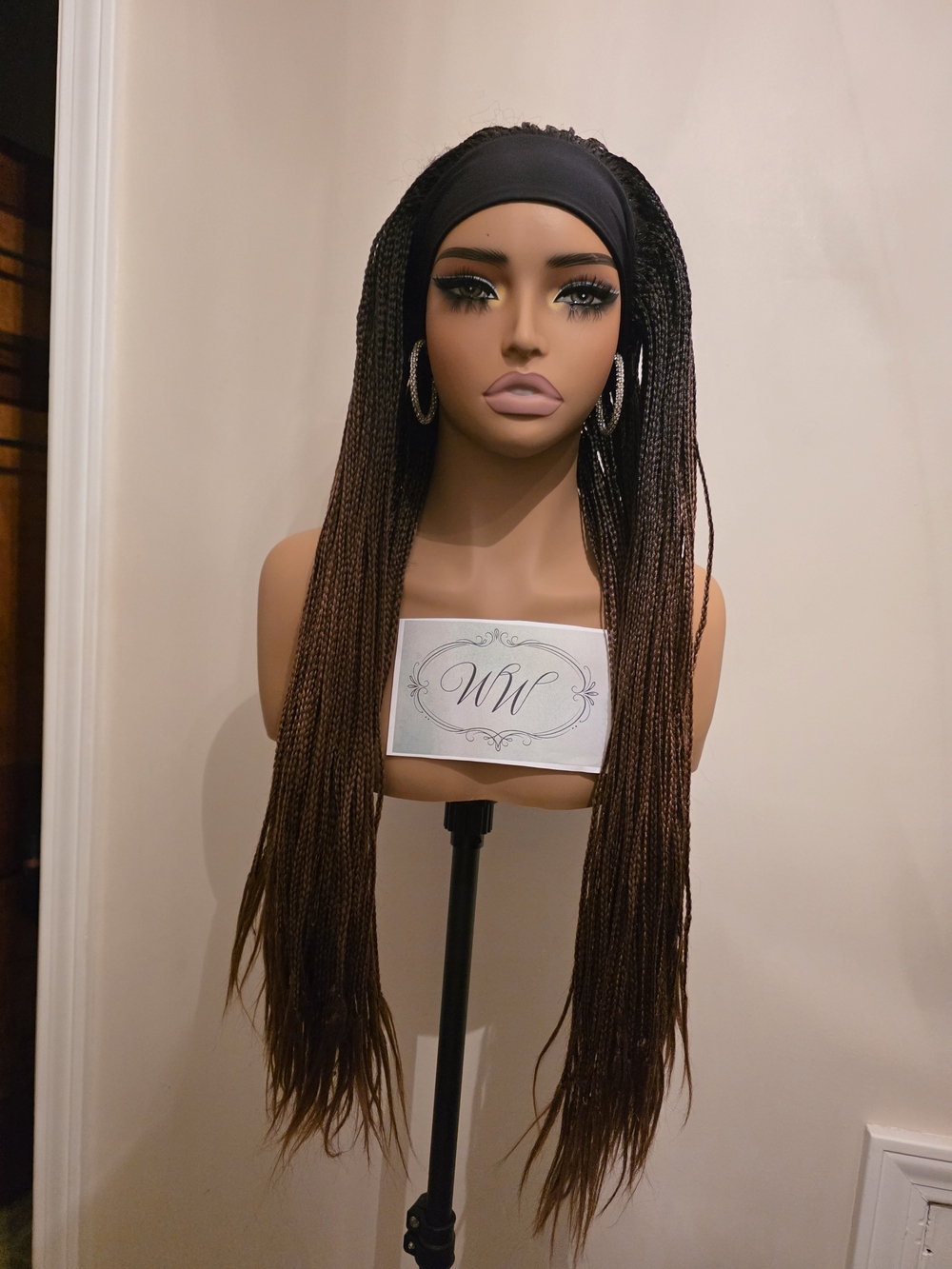 Long Box Braids Headband Wig in Brown Ombre